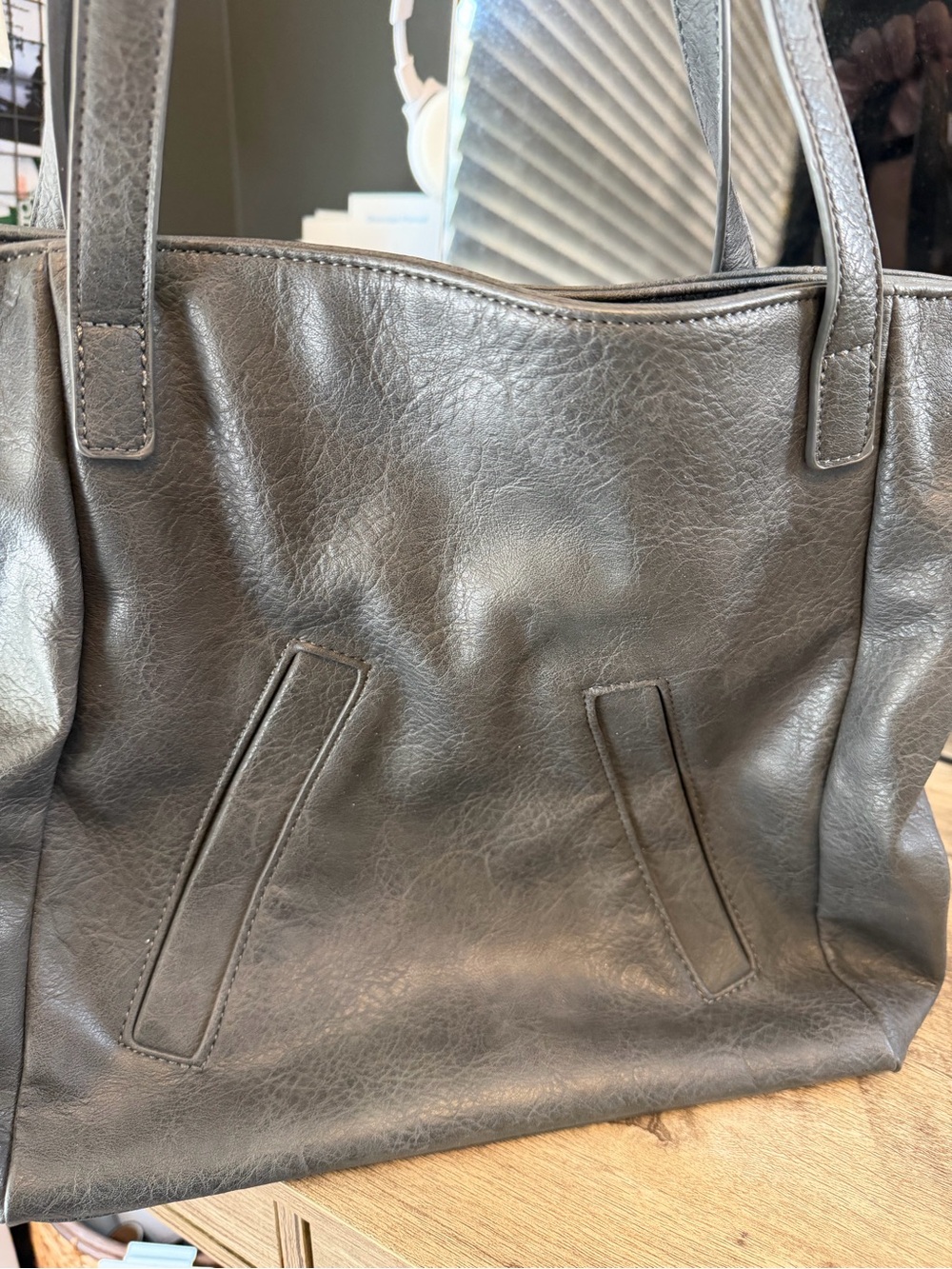 Antik Kraft Metallic Grey Leather Tote Bag